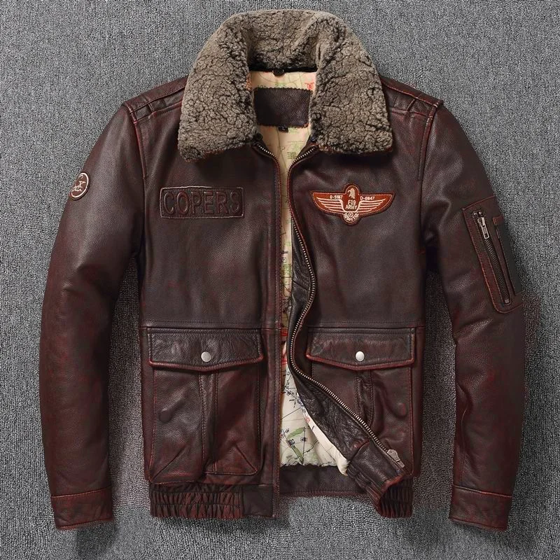 

Vintage Distressed Brown Thickened Cowhide Leather Jacket for Men, Warm & Large Size Biker Coat