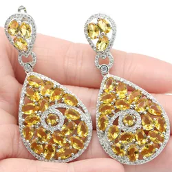 58x25mm Multi Color Long Big 15g Golden Citrine Pink Tourmaline Blue Aquamarine CZ Woman's Dating Silver Earrings