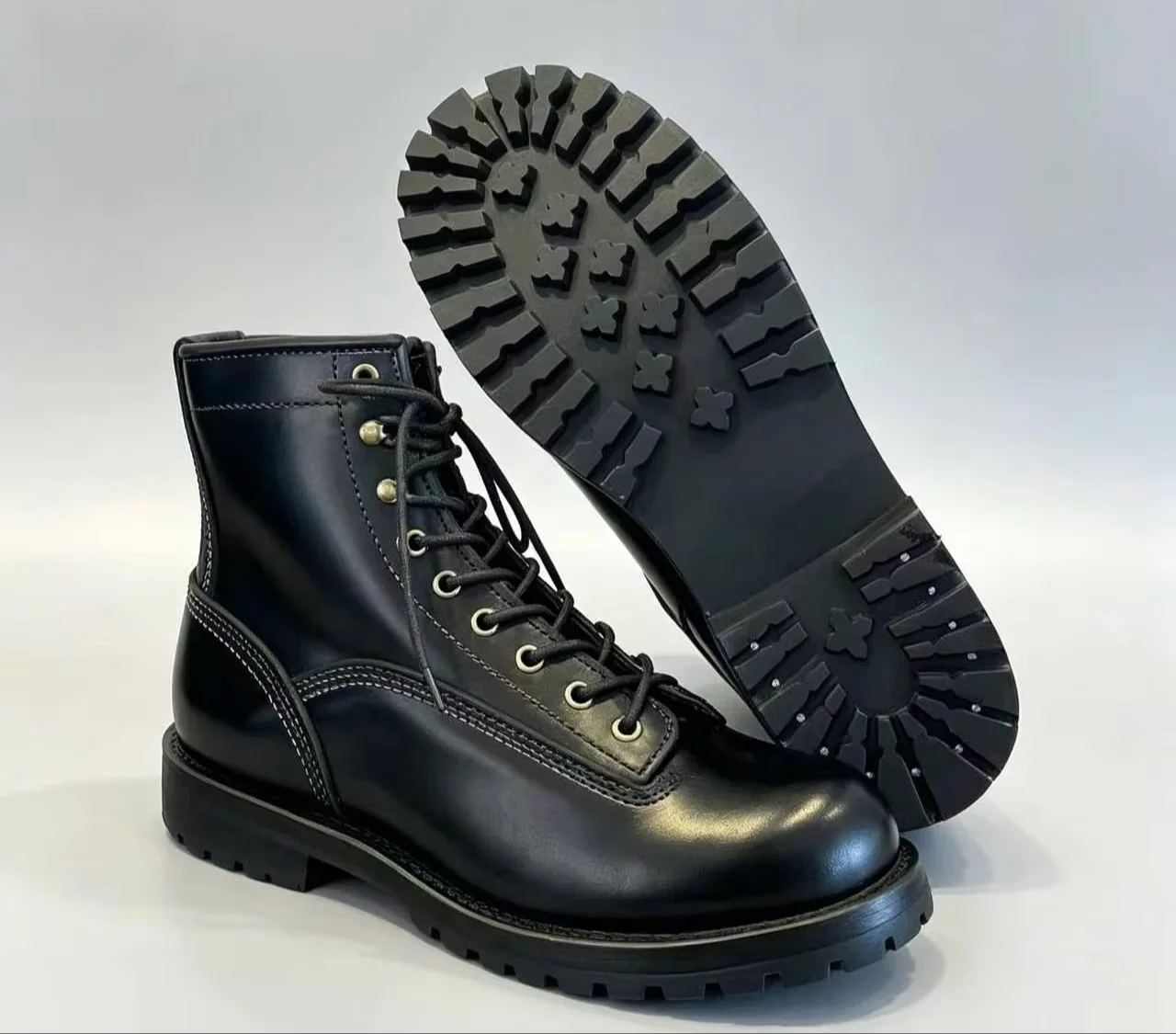 UU199 Retro Suede Leather Men Work Boots Brown High Top Lace Up Hand Stitched Thick Sole Biker Ankle Shoes Outdoor Casual