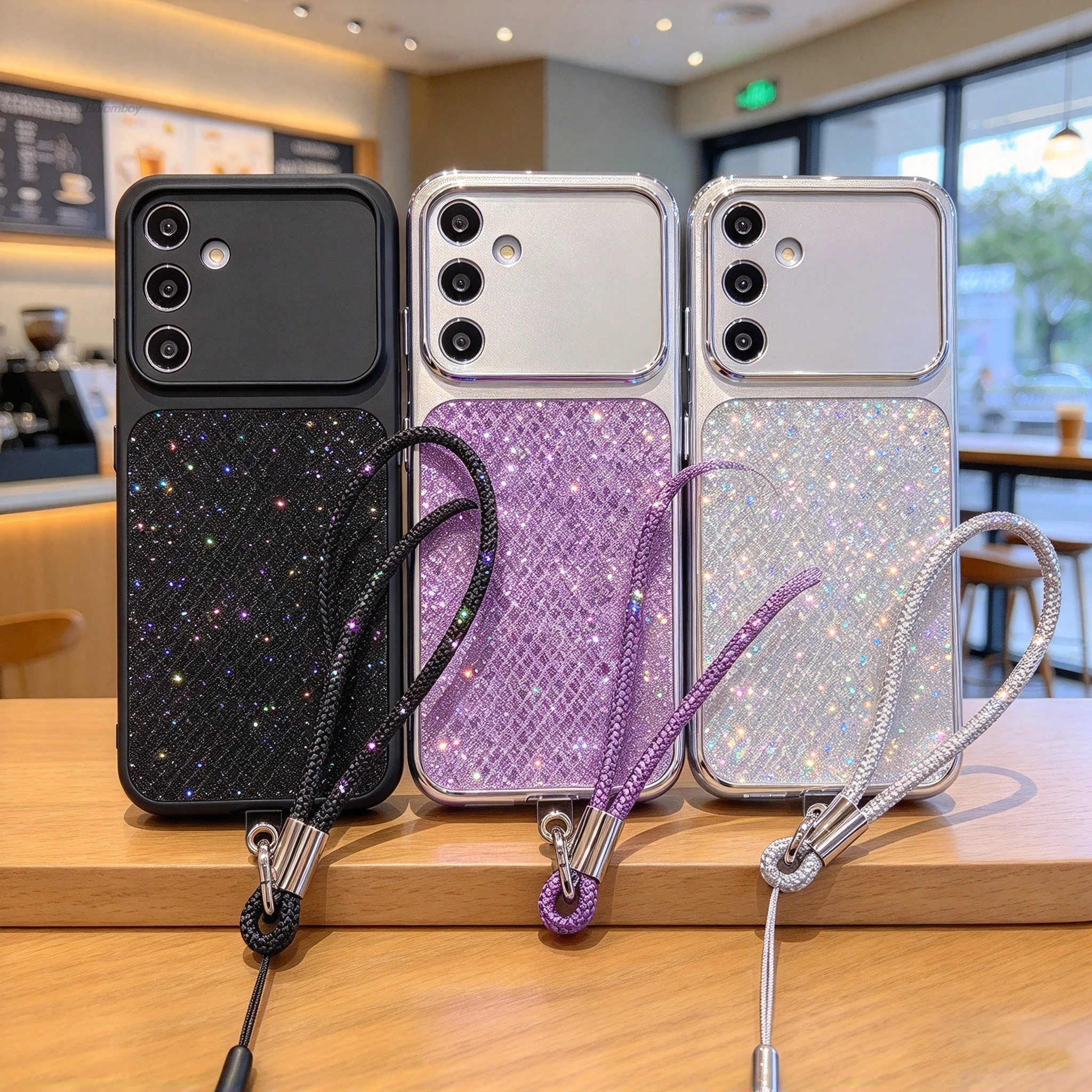 Glitter Bling Phone Case For Samsung A17 A16 A07 A06 A57 A56 A37 A36 A26 A35 A55 A54 S26 Ultra S25 S24 S23 FE Cover With Lanyard