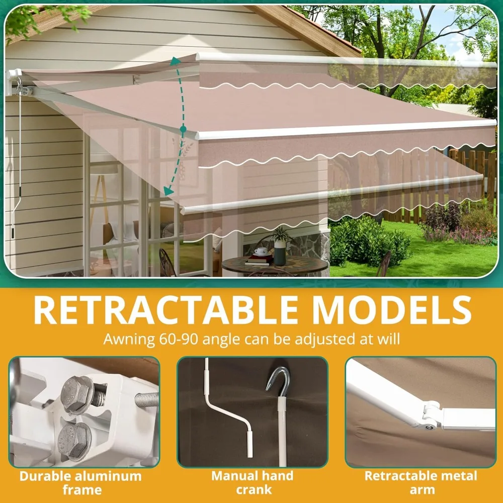 Patio Retractable Awning 10 x 8 ft Sun Shade Shelter Cover,Outdoor Patio Awnings for Shop, Restaurant, Cafe, Courtyard, Balcony