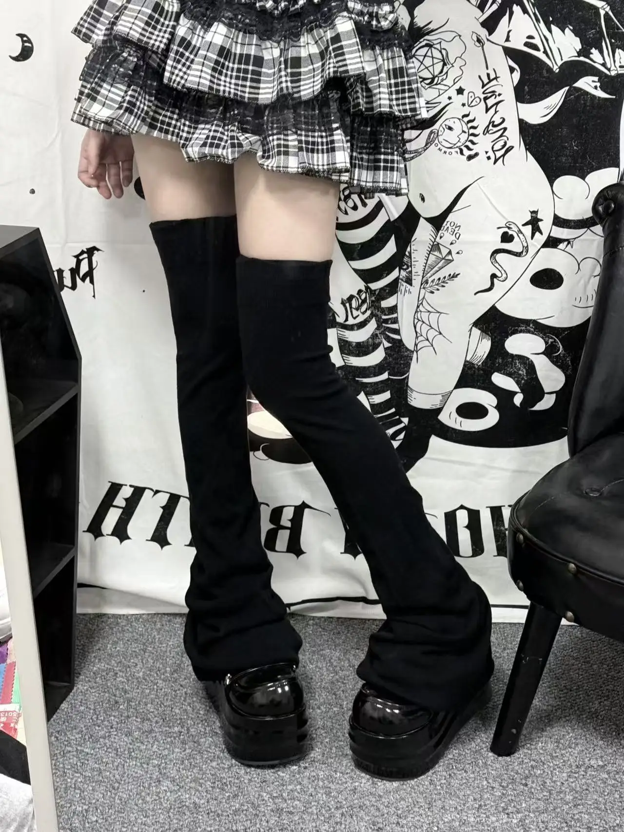 اليابانية الأصلية Y2K ثقافة فرعية لوليتا الألغام الأرضية نمط الإفراط في الركبة تدفئة الساق الشرير القوطية الحلو كول الساخن فتاة تدفئة الساق #4
