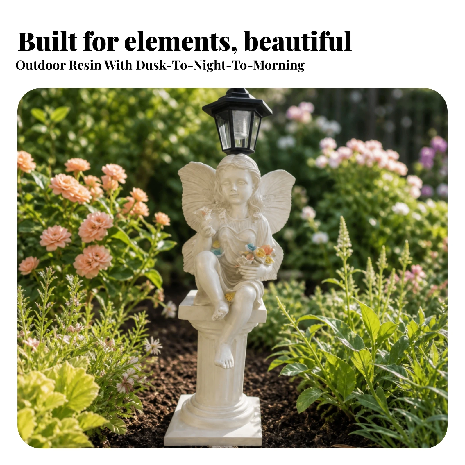 Angel Statue with Solar Lantern Outdoor Solar Angel Statue Resin Decorative for Courtyard, Patio