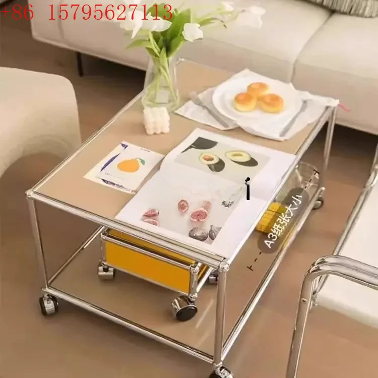 Mesa de centro Medieval modular rectangular de acero inoxidable mesa de doble capa simple moderno pequeño apartamento hogar CQY