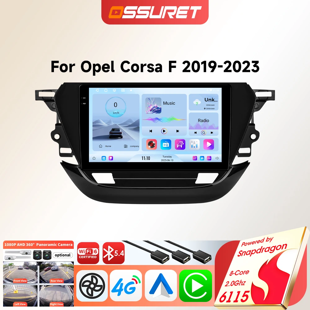 OSSURET Autoradio Android per Opel Corsa F 2019-2023 con Carplay Wireless, Schermo Multimediale 6115, GPS Intelligente, Stereo WiFi