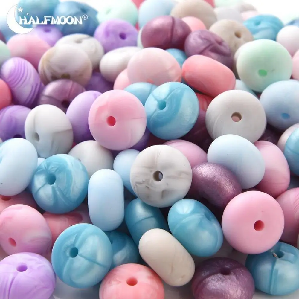 14mm 50Pcs Silicone Beads Food Grade Mini Abacus Saucer Loose Beads Baby Teether Necklace Pacifier Clip Jewelry Making Accessory