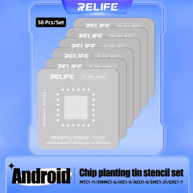 RELIFE RL-044 58 szt. Android serii CPU do sadzenia chipów ze stali zestaw szablonów procesora Android w puszce dla Android Kirin Qualcomm