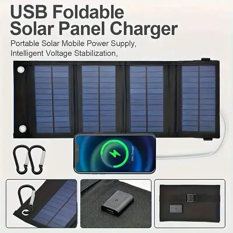 Portable USB Foldable Solar Panel Folding Solar Panels For Travel Mobile Phone Charging Bank Flashlight Fan Mobile Phone Bag view 2