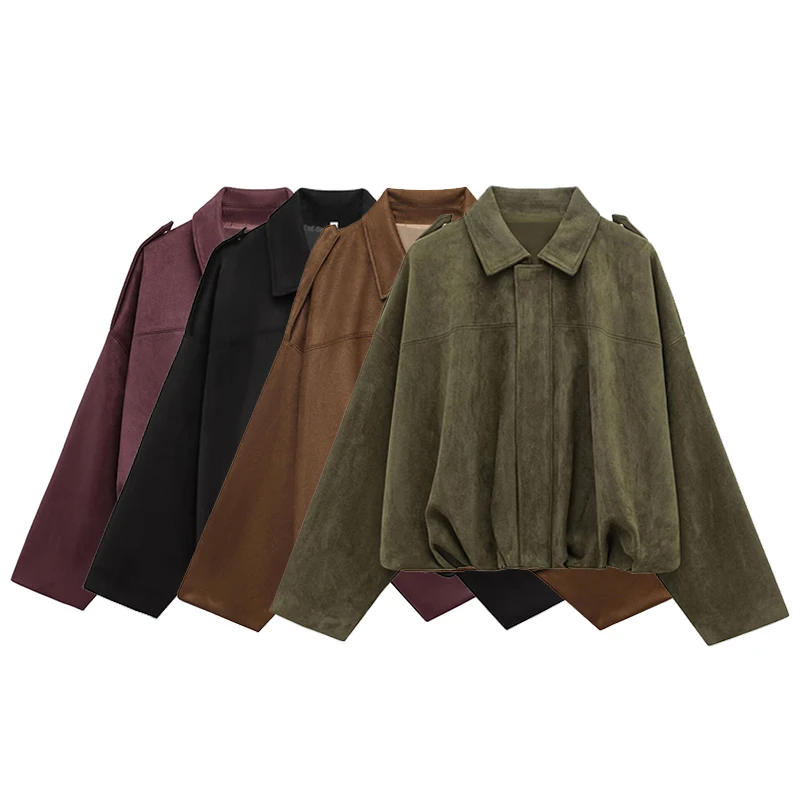 

Willshela женские модные однотонные куртки-бомберы на молнии спереди винтажные с лацканами и длинными рукавами женские шикарные женские наряды