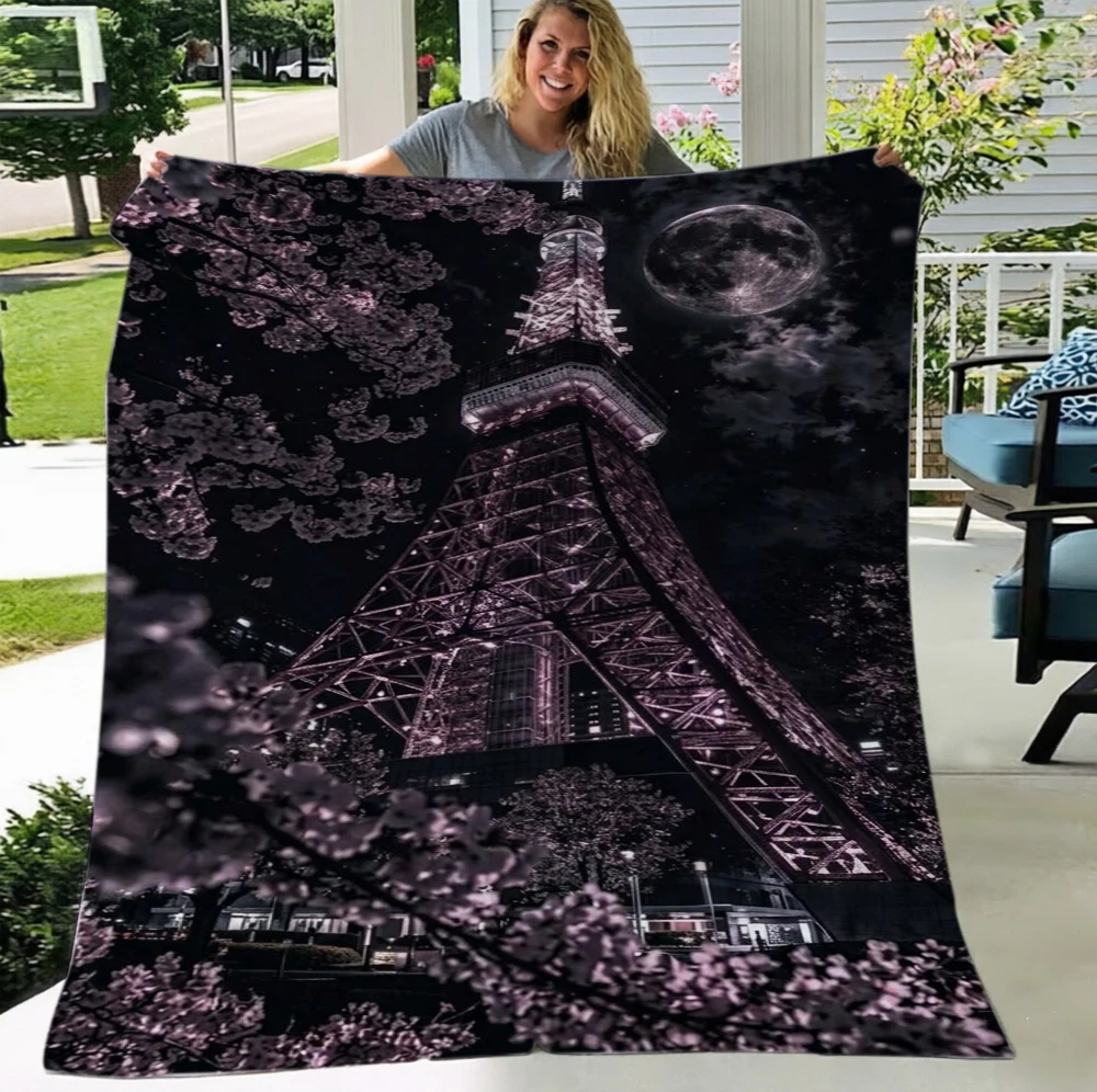 Paris Tower Blanket Eiffel Landscape Soft Flannel Warm Throw Blankets For Sofa Bed Neon Pink City Travel Modern Art Decor