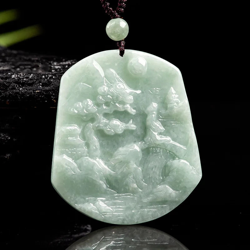 جديد عصري وطبيعي البورمية A-الصف اليشم المشهد العلامة التجارية الجليد نوع قلادة من اليشم للرجال والنساء مجوهرات اليشم Sihui #2