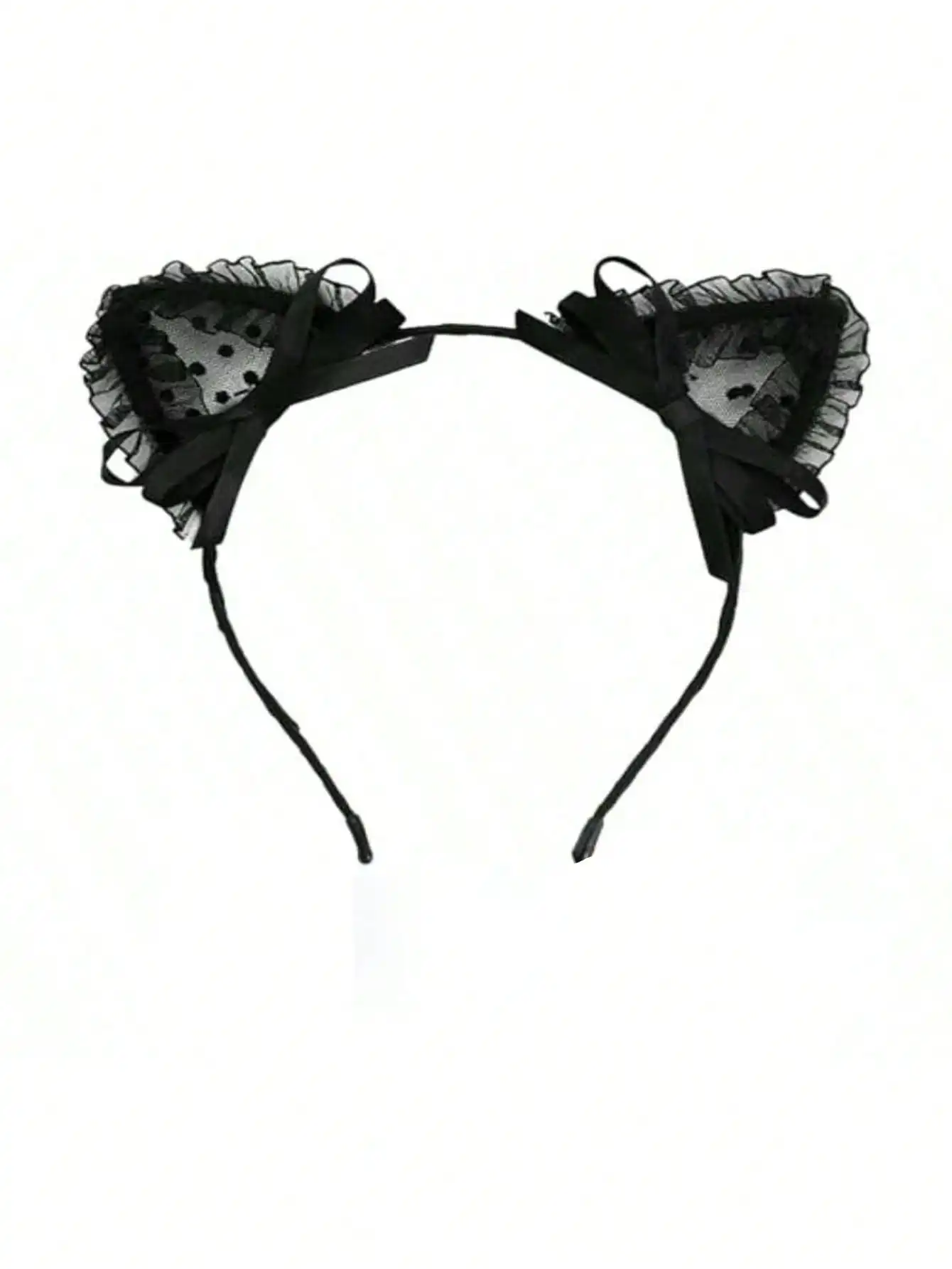 

1pc Black Lace Cat Ear Headband – Cute & Sexy, Halloween Hair Decoration & Party Gown Accessory