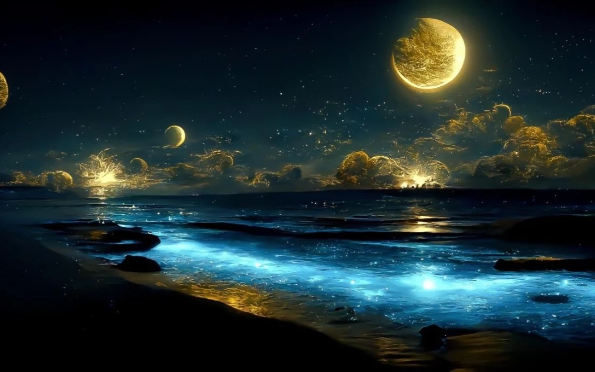 Bioluminescent Ocean & Golden Moon Fantasy Jigsaw Puzzle – 500/1000/1200/2000 Pcs, Paper Art for Home Decor & Gifts