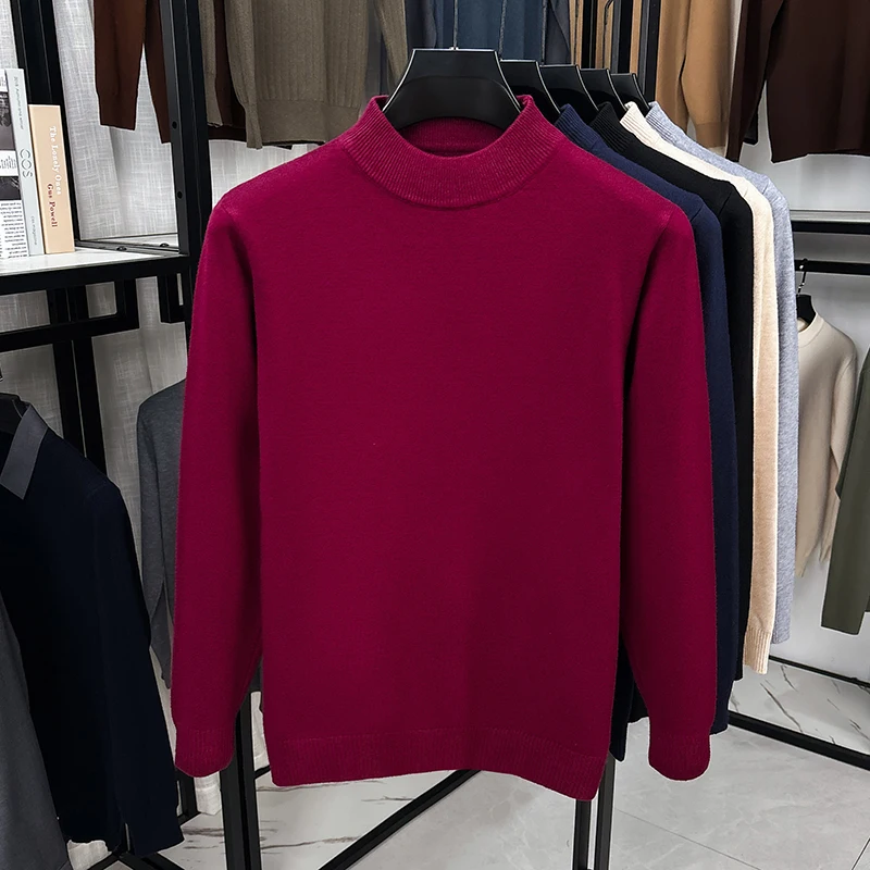 Herren Klassischer Halbrollkragen-Strickpullover Langarm Gerippter Saum Glatter Bequemer Stoff Vielseitig Herbst Winter Büro Einfache Bluse – Detail 15
