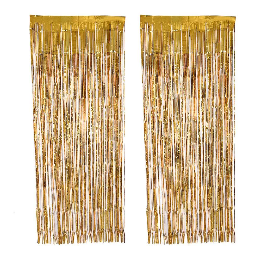 

3X1M Raindrop Tinsel Curtain Metallic Foil Fringe Decor For Party Wedding Birthday Decoration Gold Glitter Door Window