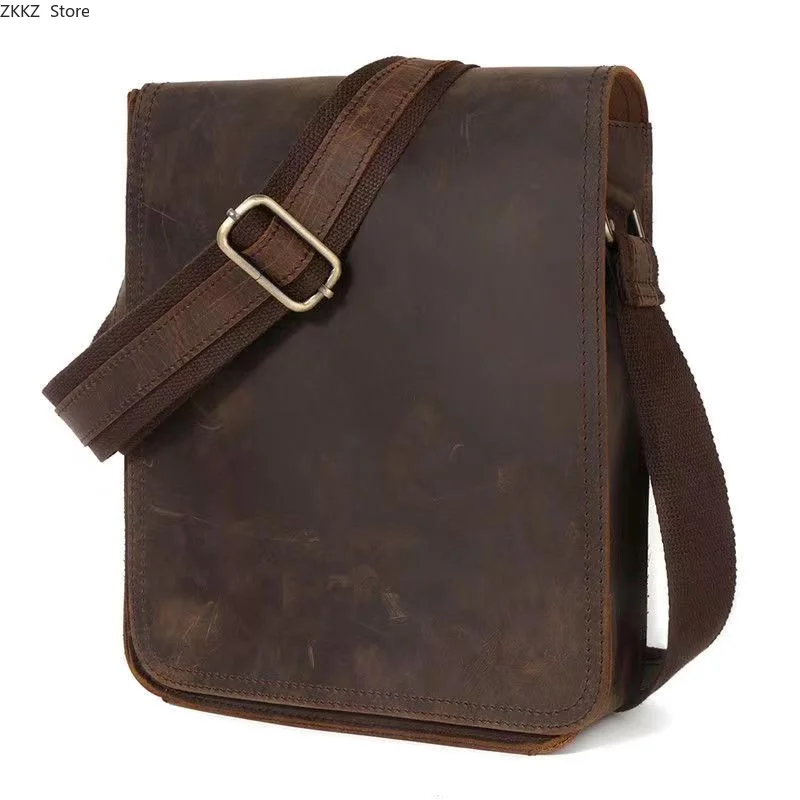 

Retro Handmade Crazy Horse Skin Crossbody Bag Men's Head Layer Cowhide Shoulder Bag Leather Backpack Casual Crossbody Bag