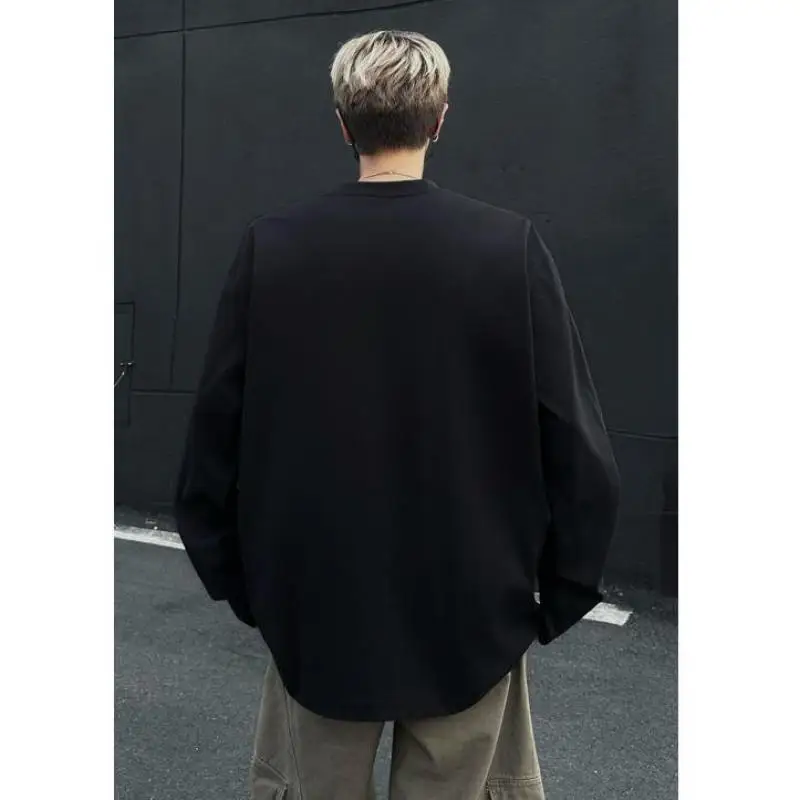 M-XXXXXL Classic Oversized Round Neck Tee Solid Color Long Sleeve Basic Top for Men's Spring & Autumn Minimalist Fashion 5XL 4XL