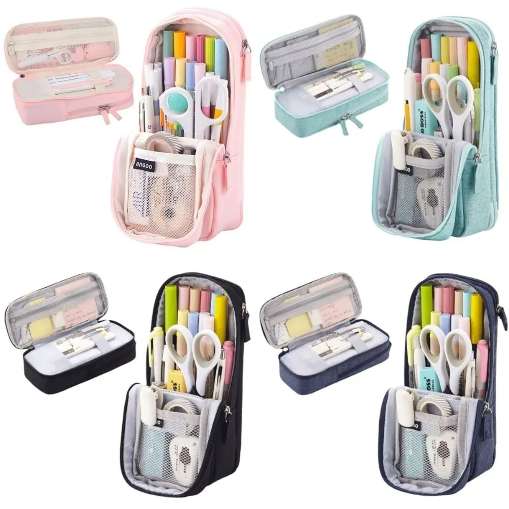 Large-capacity Folding Pencil Case Double-layer Simple Pen Storage Bag Aesthetic Zipper Student Stationary Boxes Children