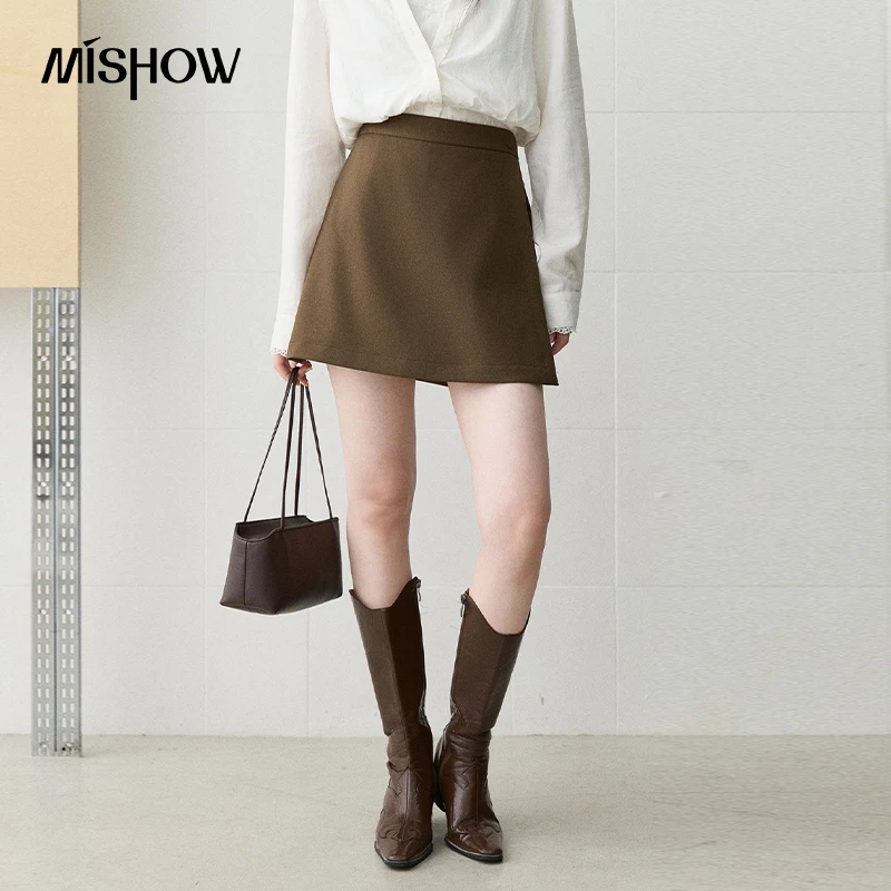 MISHOW Short Skirt 2026 Autumn High Waist A‑Line Mini Skirt Side Split with Built‑in Shorts Casual Office Lady Skirt MXF44B2590