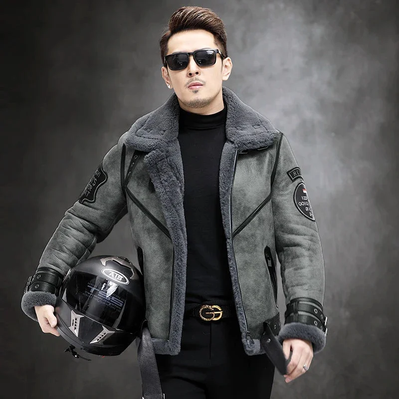 

Ecology Original Shearling Coat Men's Genuine Leather Jacket Men Motorcycle Clothing B3 Flight Suit Winter Sheepskin Fur Coats