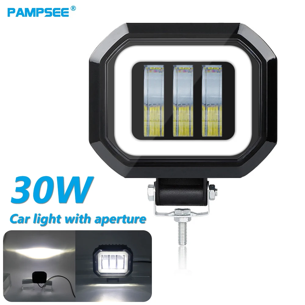 

1PC 12V-24V Square Angel Eyes LED light Portable Spotlights Motorcycle Offroad Truck Driving Car Boat Work Light 3 Lenses 30W