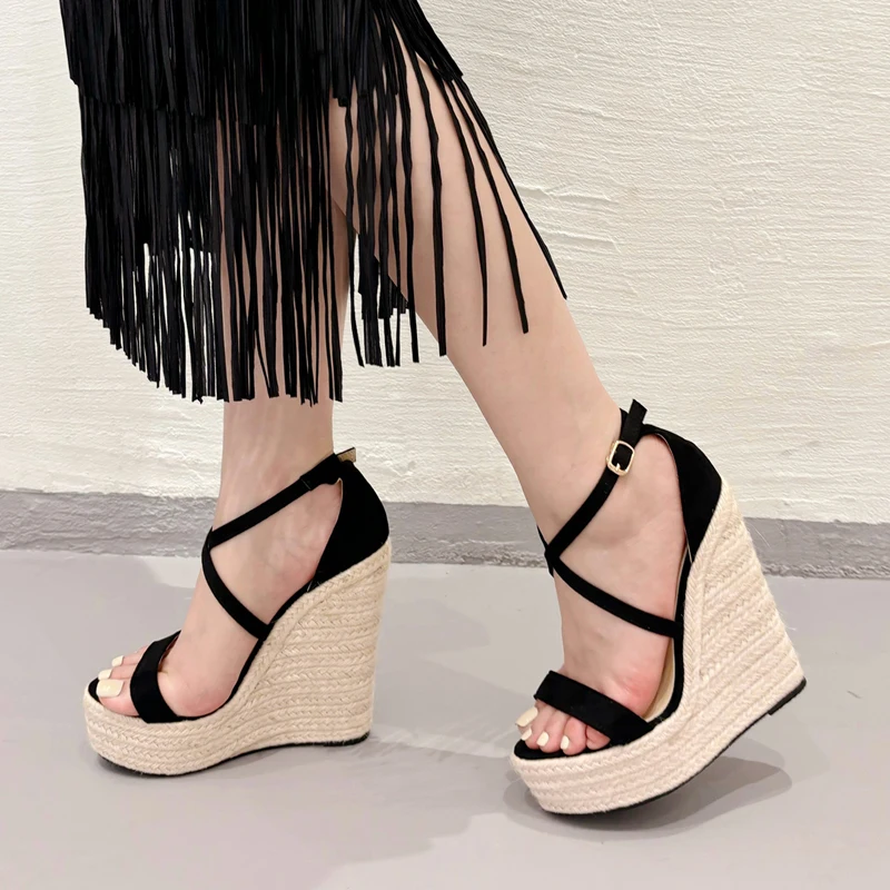 Eilyken New Fashion Open Toe Platform Wedges Woman Sandals Concise Buckle Strap High Heels Party Dress Gladiator Shoes
