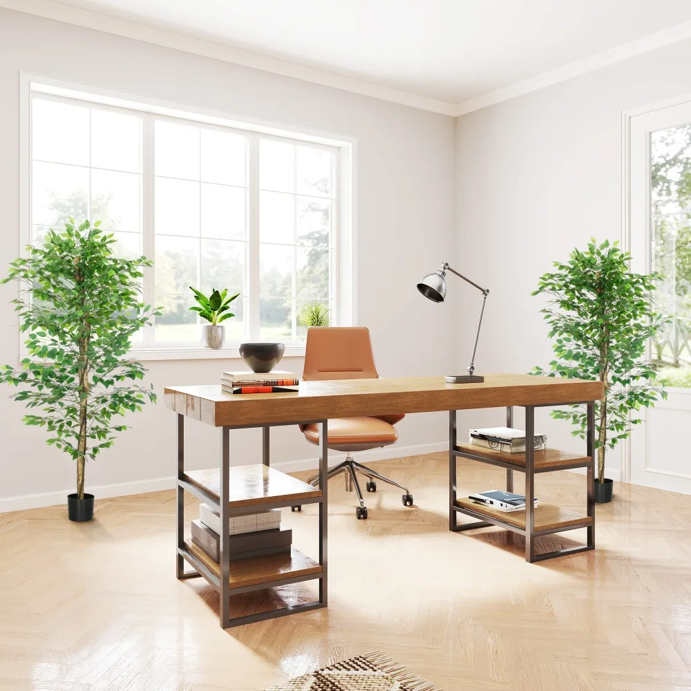 Lote de 2 plantas artificiales de ficus, altura 1,80 m, tronco, ramas, liana, licheno, hojas, gran realismo, maceta incluida, color verde