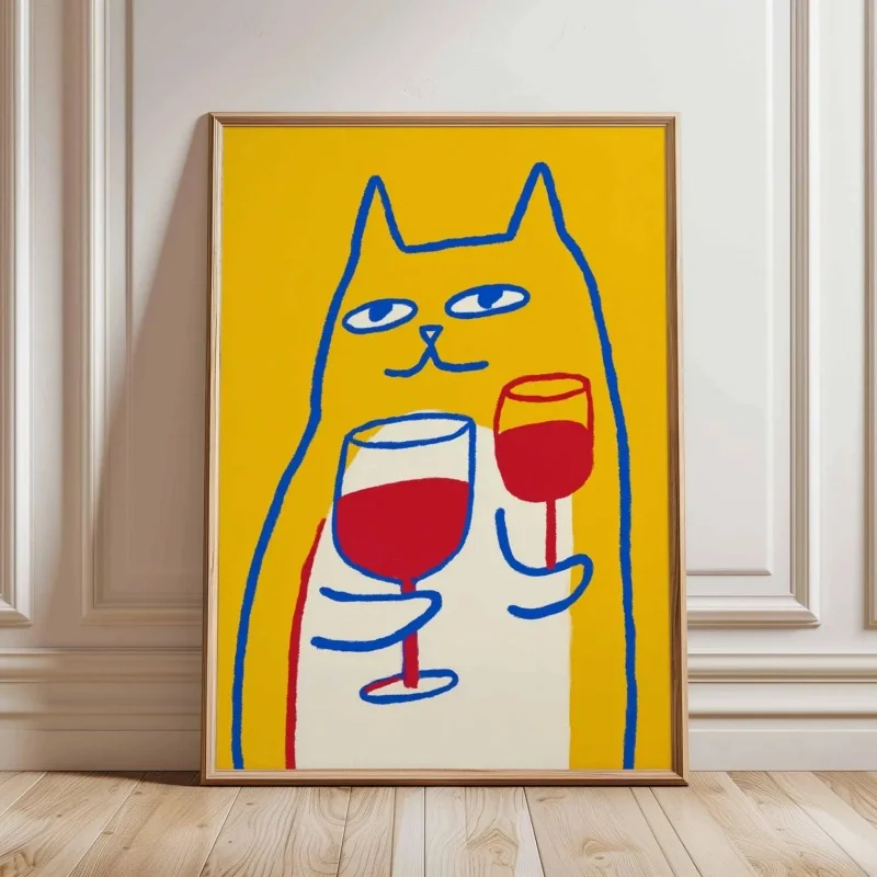 Unframe Funny Cat Art Print, Pop Art Style Poster, Quirky Animal Wall Decor, Bar Cart Art, Yellow & Red Gallery Wall, Cat Lover