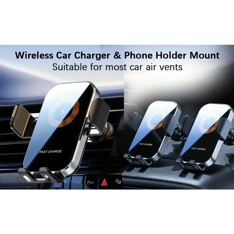 15W Fast Car Wireless Charger Phone Holder, Compatible with iPhone 15/14/13, Samsung Galaxy S22/S20/S10/S9/Note20/10/9 Series