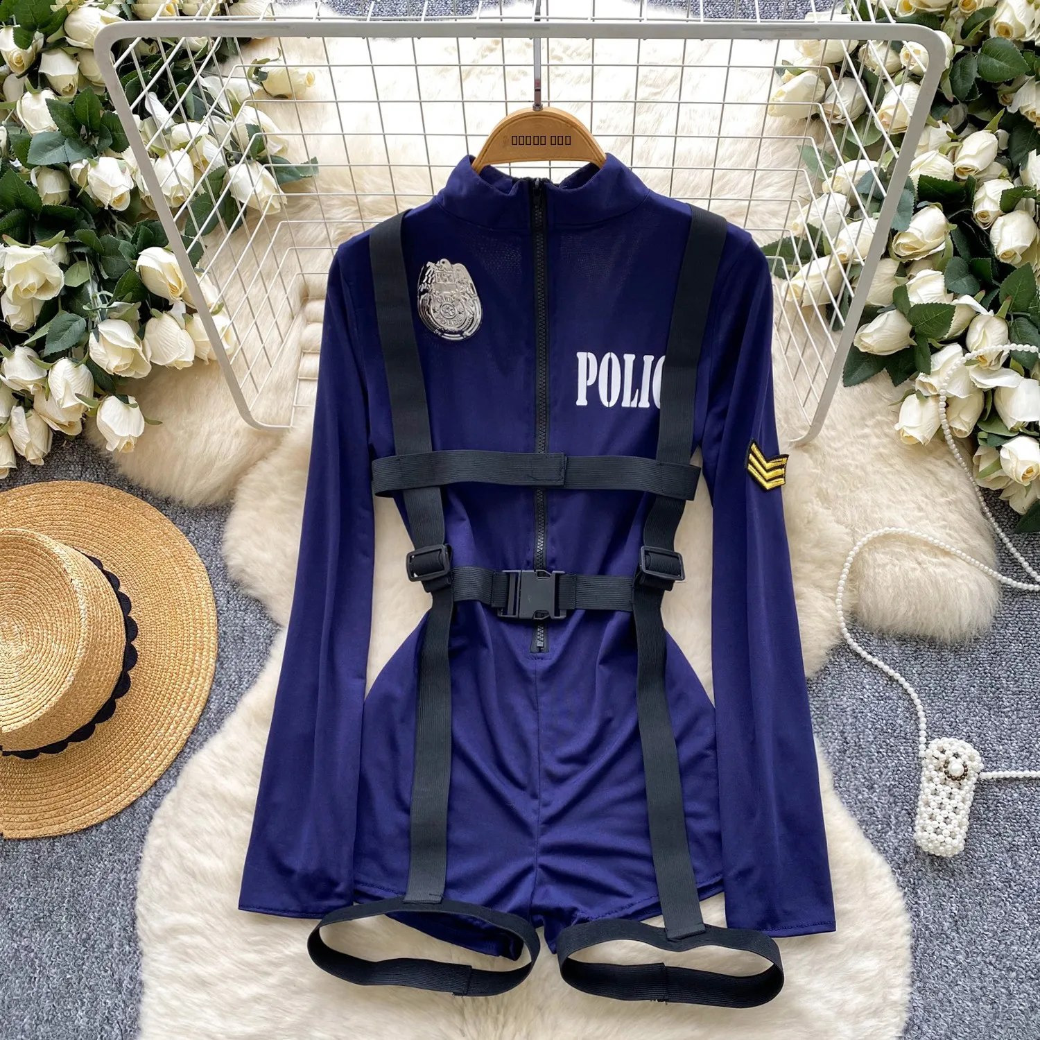 

Faionable Women's All-in-One Suit High Waist ort Pants Long Sve Outfit with Belt Straight Cut Commute Sle Summer Col...