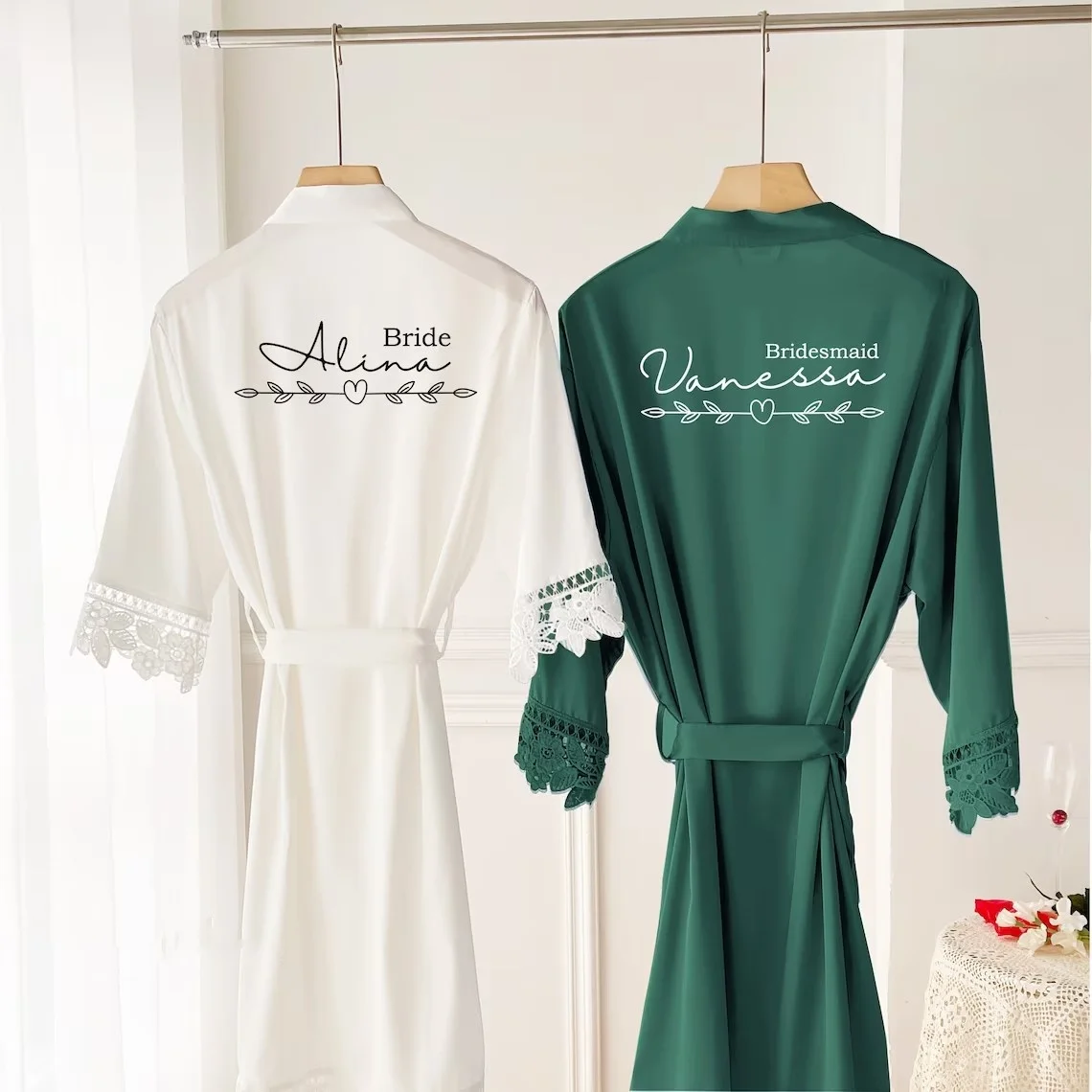 Personalized Bride Bridesmaid robes, Wedding Dressing Gown, Bridal robe, Robes, Satin Wedding Robe, white bridal Robe, bridal ro