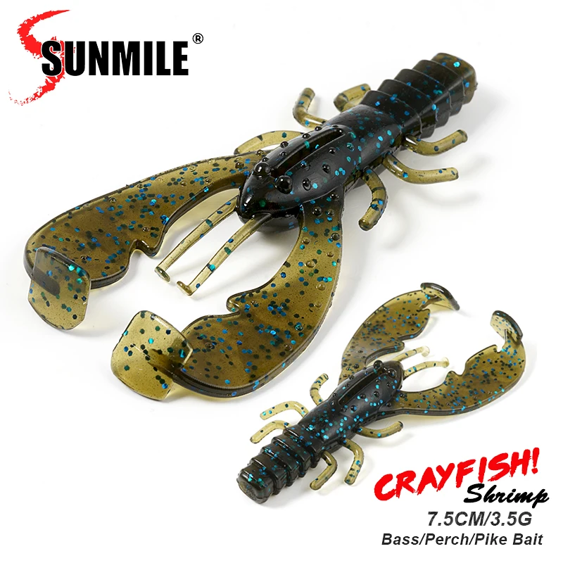 SUNMILE 6pieces Fishing Lures Crayfish Shrimp 7.5cm/3.5g Soft Baits Creature Baits Iscas Artifical bait Bass Perch Fishing Baits