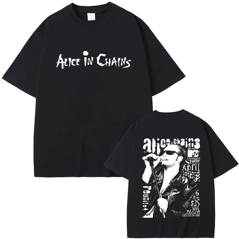 Alice in Chains Grunge Band Vintage Concert Poster Theme Beige Oversize T-Shirt - Front Band Name Print, Back Retro Show