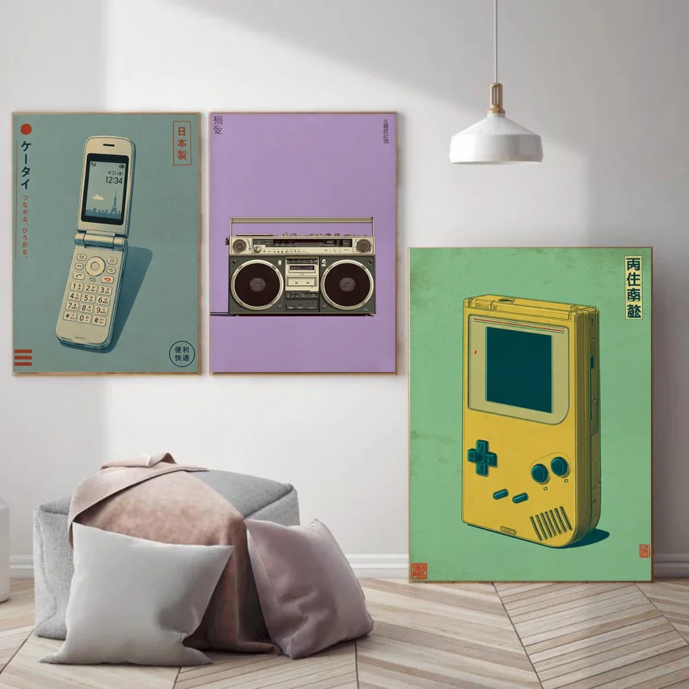 1pc frameless Canvas painting Japanese Retro Music Posters Radio Amp Cassette Tape Flip Phone Modern Prints Canvas Painting Wall
