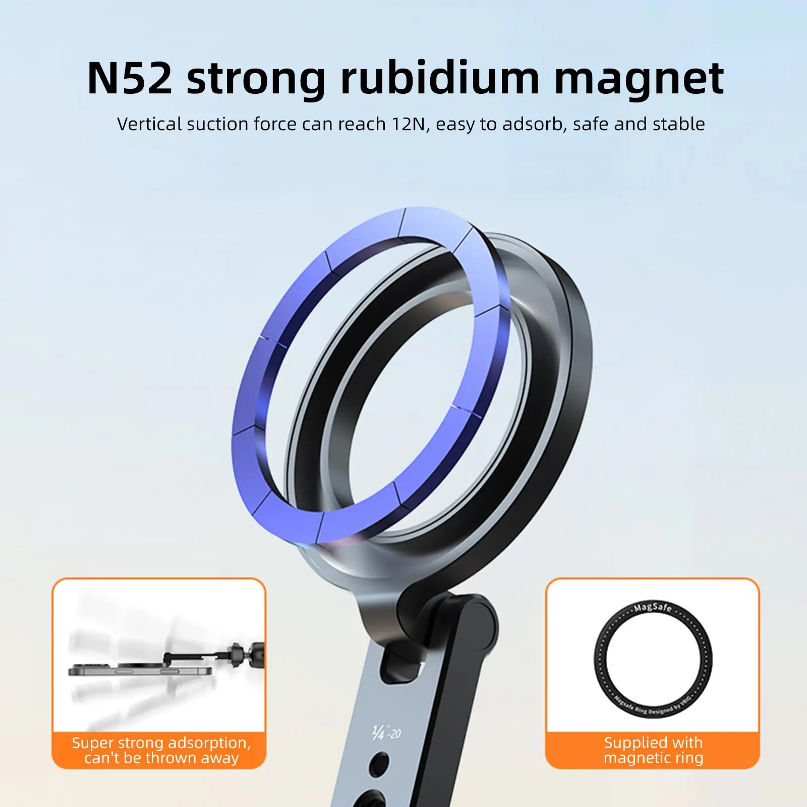 UURig VRIG MG-23 Магнитная подставка для телефона MagSafe, крепление для холодной обуви, держатель штатива, 1/4 дюйма, винтовое отверстие для iPhone, штатив для телефона Android