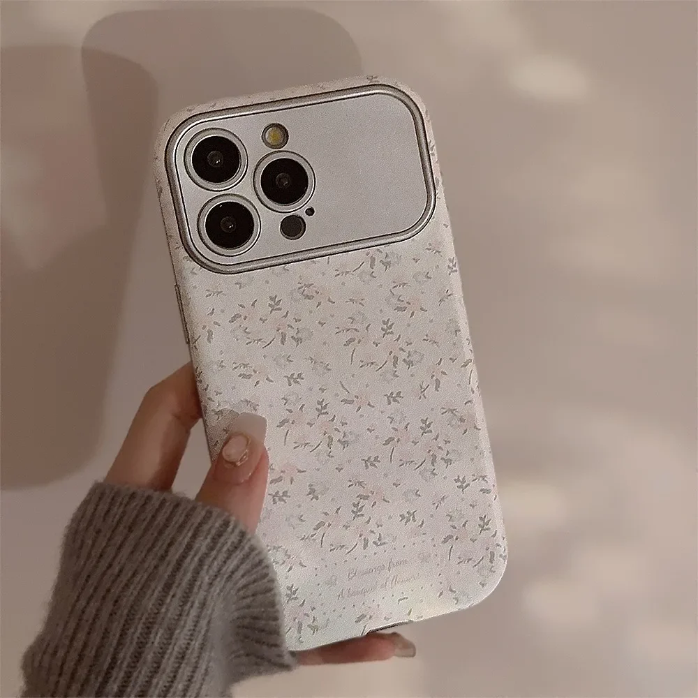 الكورية خمر الزهور الجلود الملمس جراب هاتف آيفون 16 15 14 13 12 11 برو ماكس عدسة واقية للصدمات الغطاء الخلفي