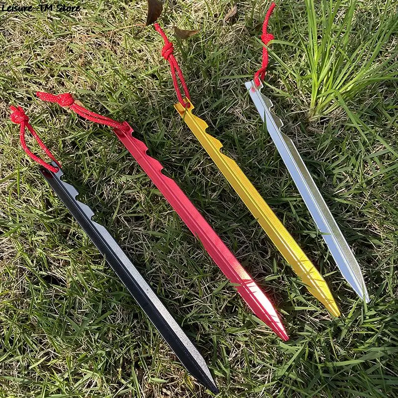 8Pcs/Pack Aluminument Tent Pegs Nail with Rope Camping Hiking Equipment Outdoor Traveling Tent Accessories 18CM with Bag