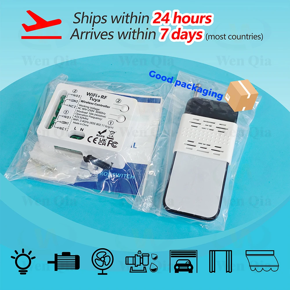 Tuya WiFi RF สมาร์ทมอเตอร์สวิทช์สวิทช์ไฟ 110V 220V 230V 10A 2 ช่อง 1000m Alexa Google Home, สําหรับโคมไฟมอเตอร์พัดลม