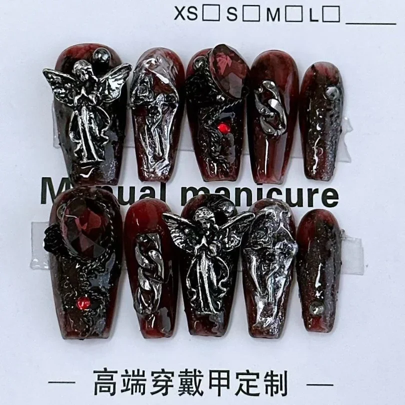 Sweet Cool Dark Style Handmade Wearable Nails Star River Falls Nail Art Patches Scarlet Angel Halloween Fake Nails