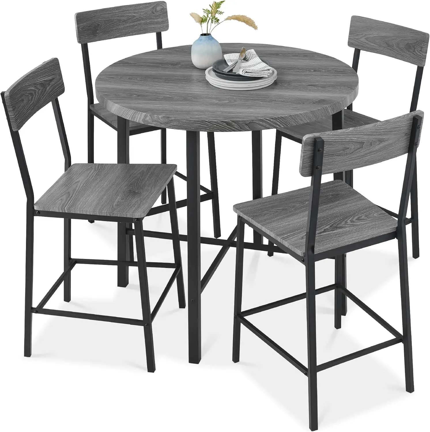 

Best Choice Products 5-Piece Modern Round Counter Height Dining Set for Home Kitchen, Dining Room w/ 4 Chairs, 1.5in Thick