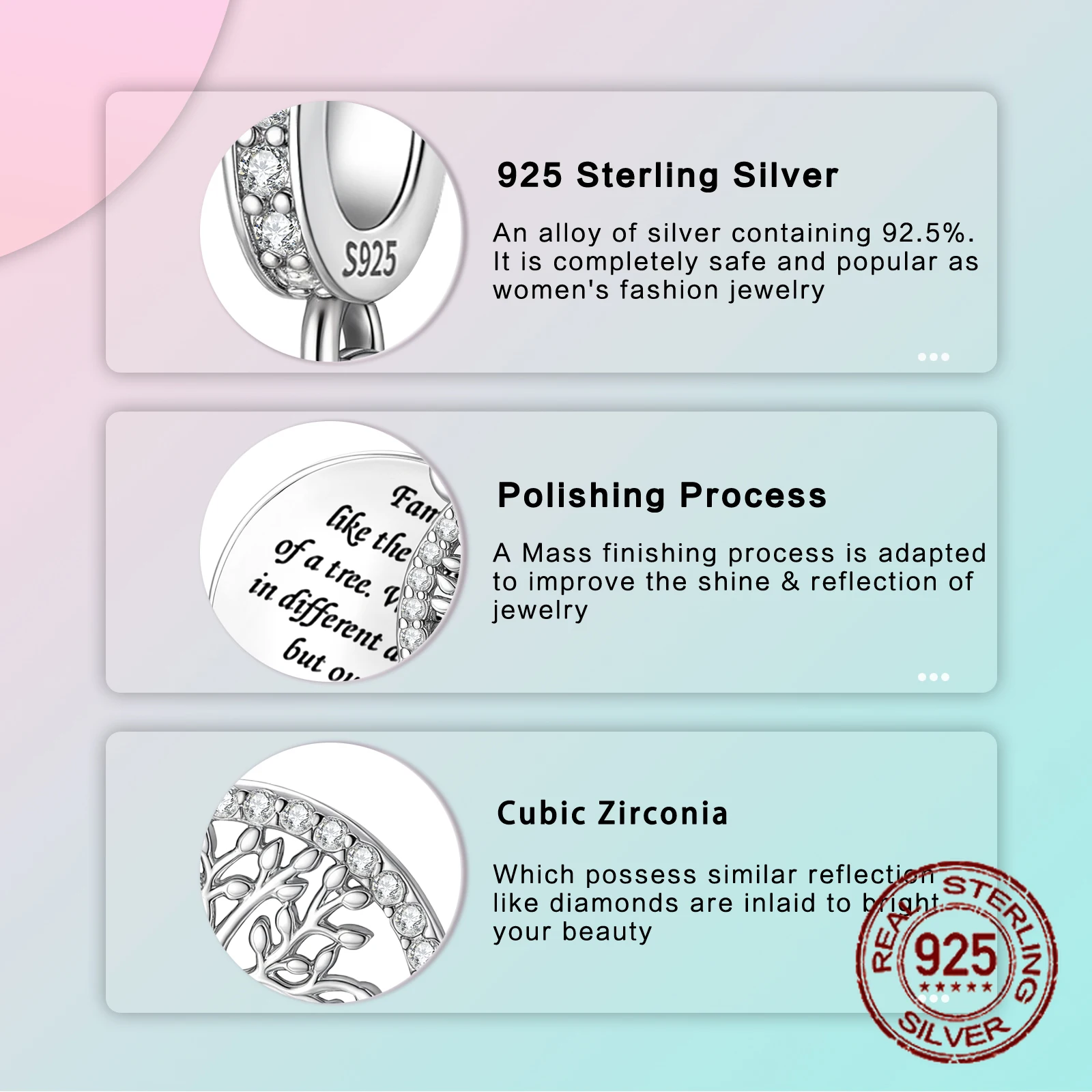 925 스털링 실버 솔리드 컬러 라운드 생명의 나무 매력 비즈 맞는 원래 팔찌 DIY 쥬얼리 펜던트 여성을위한 매달려 선물