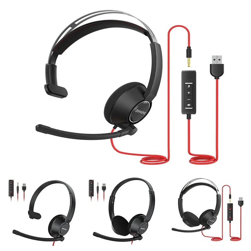 BINNUNE Auriculares con micrófono Auriculares de trabajo con cable para computadora portátil PC con micrófono con cancelación de ruido para conferencias de oficina con zoom