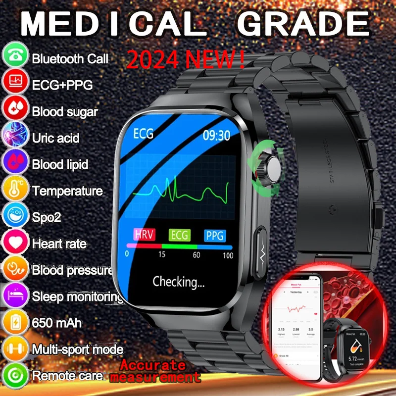 2024 New Painless Non-Invasive Measure Blood Sugar Smart Watches Men Laser Treatment Blood Pressure Health Glucometer Smartwatch