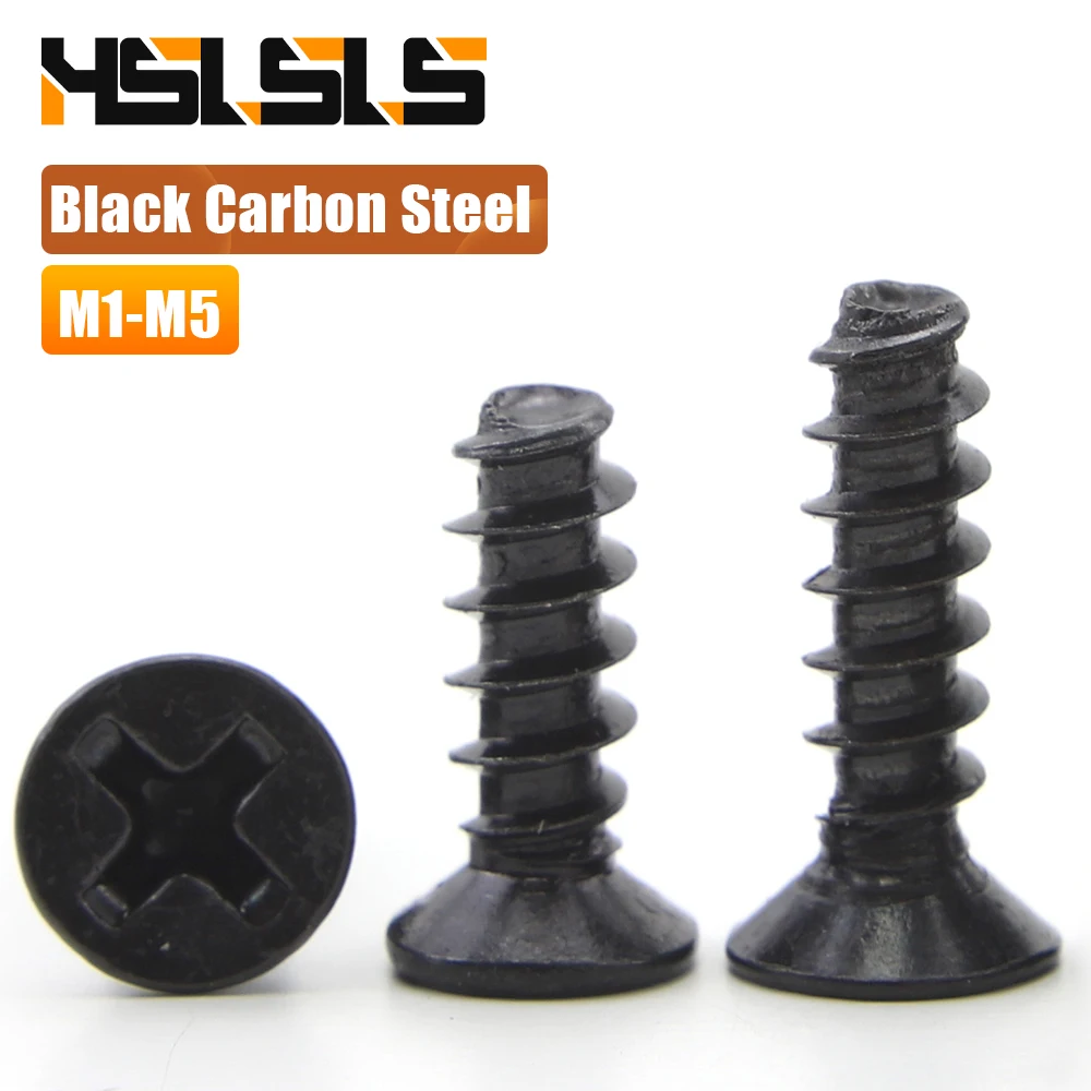 Cross Countersunk Head Flat Tail Tapping Screw Black Carbon Steel M1 M2 M3-M5 Cross Recessed Head Self-tapping Screw Mini Screw