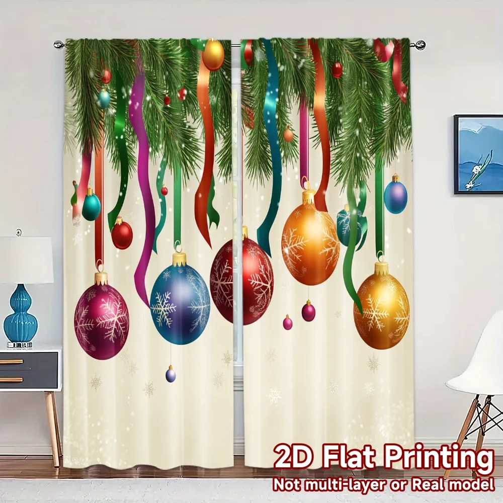 2 Stück, Vorhänge, Weihnachtsornamente, zum Aufhängen, festliche Bänder (2), Muster, schicke Vorhänge, Polyester, einfach zu installierende Vorhänge, Dekorationen