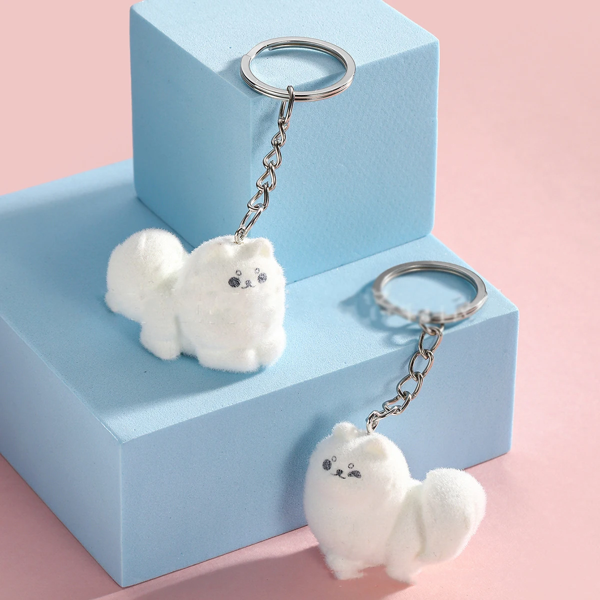 Cartoon 3D Flocking Lying Dog Keychain Cute Lying Down Puppy Animal Keyring Pendant DIY Backpack Charms Car Bag Decor Toy Gifts