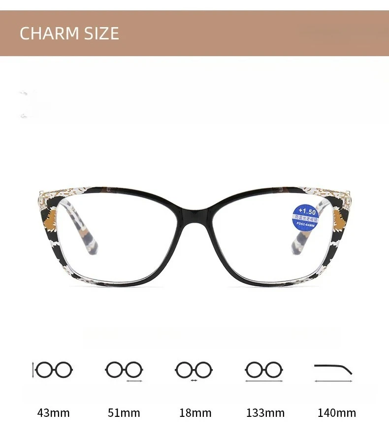 +1,0 ~ +4,0 Langlebige Lesebrille mit Scharnier, Leopardenmuster, rechteckig, Anti-Blaulicht-Metallzubehör, Presbyopie-Brille – Detail 2