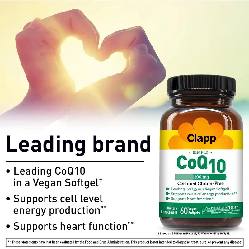 Coenzyme Q100 100mg - Heart Function and Cellular Energy Support, Gluten Free and Vegetarian, 60 Softgel Capsules