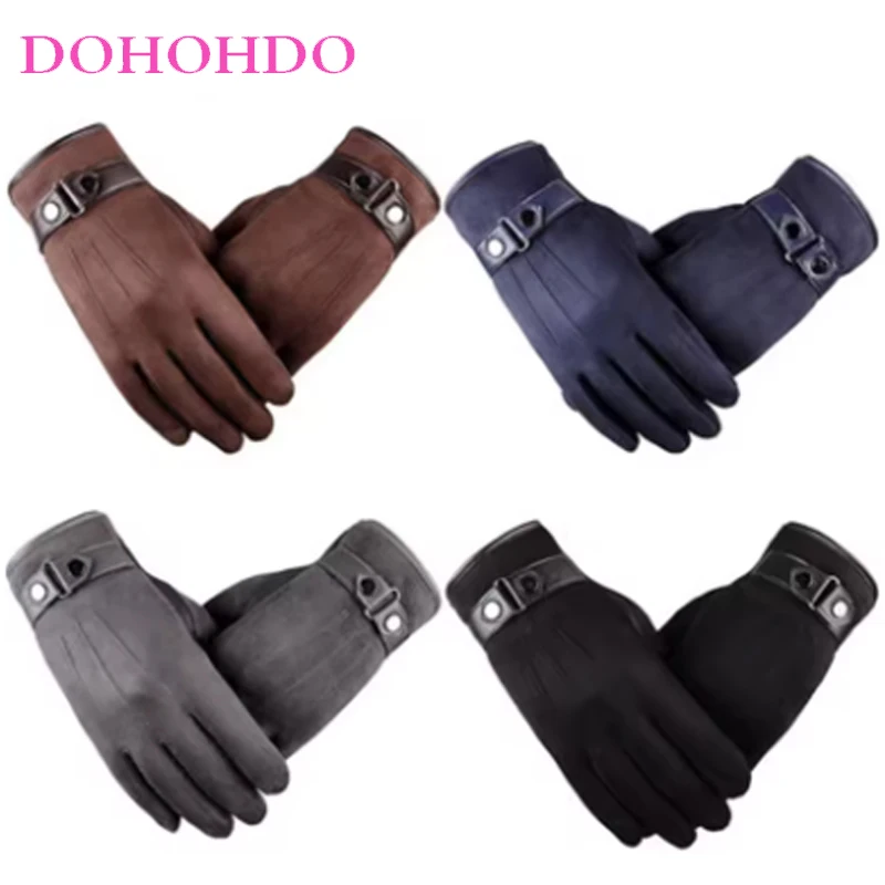 Velvet Touch Screen Black Gloves Men Winter Thick Windproof Warm Cycling Driving Korean Version Leisure Cotton Motorcycle Gloves
