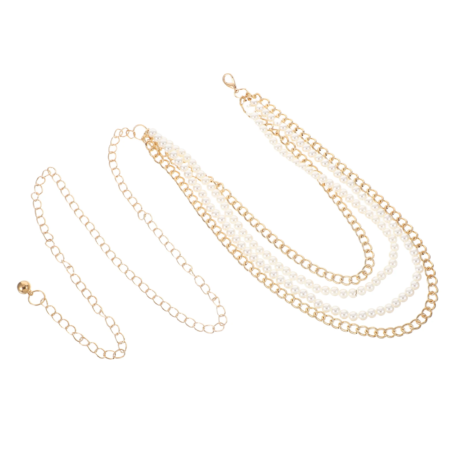 Pearl Metal Waist Chain Dress Belt Women Belly Elegant for Belts Fashion Body Multi-layer Chains with